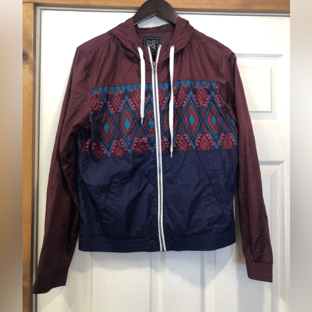 Empyre‎ Aztec Print Windbreaker Maroon Large Jacket Southwest Geometric (A66)